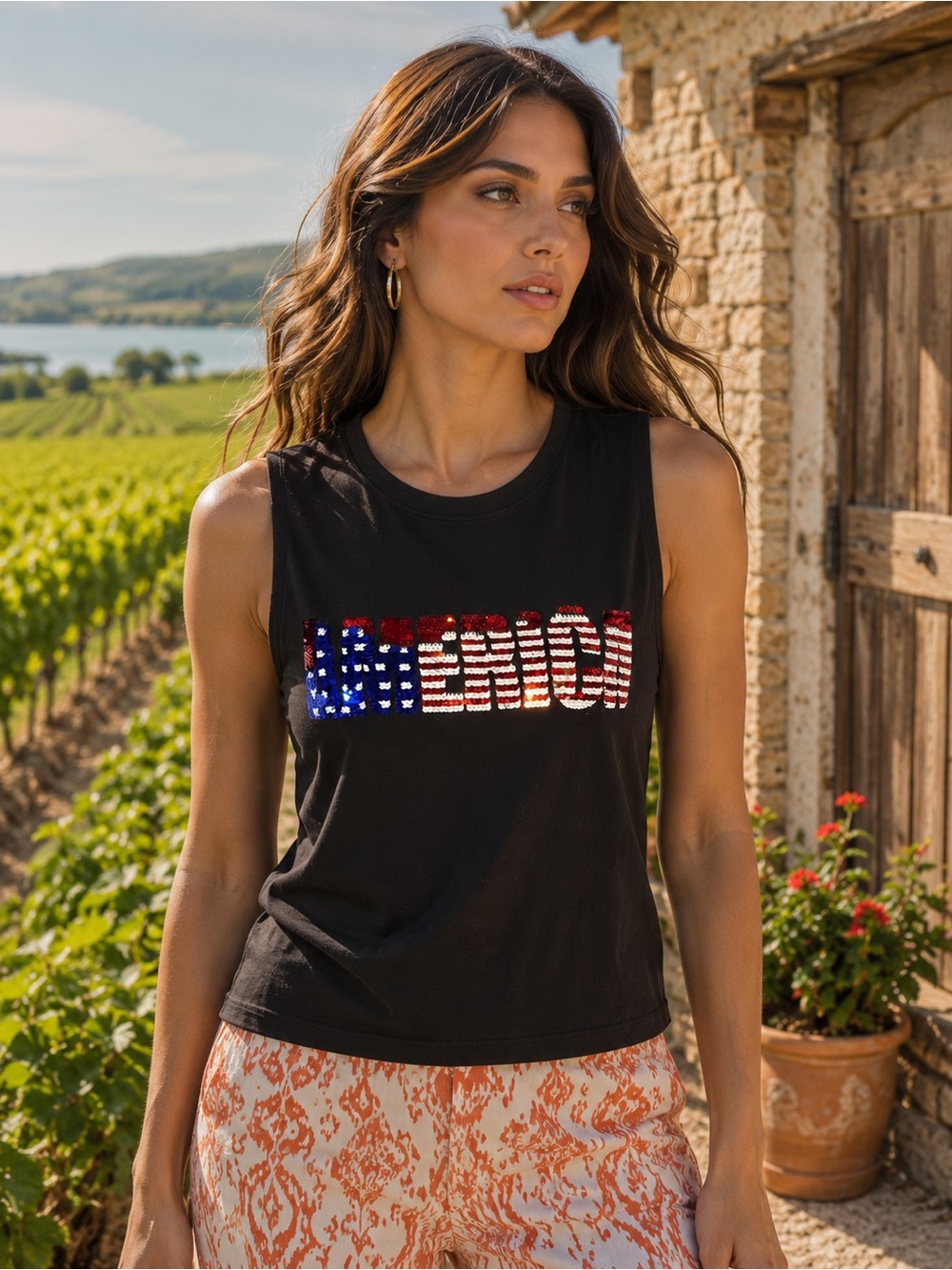 Modern Lux Black Sleeveless Muscle Tee with Patriotic Graphic 💙♥️💙
